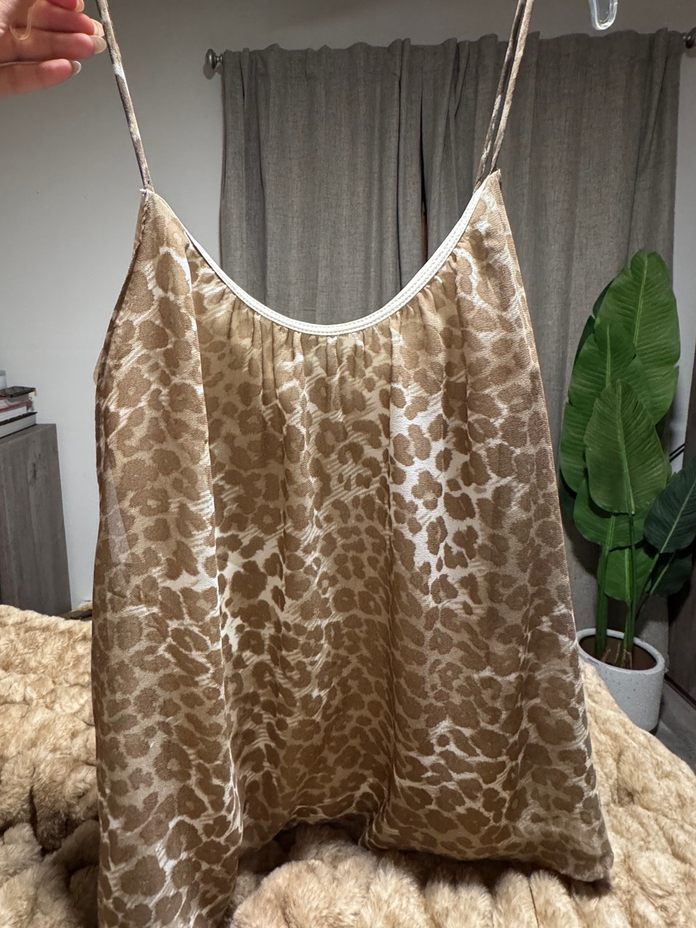 Aqua Beige Animal Print Satin Cami